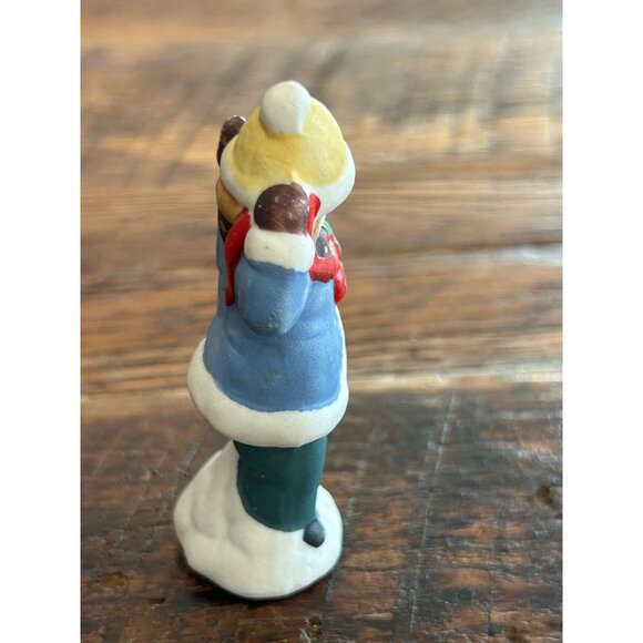 Vintage Ceramic Snowman & Boy Figurines Holding Gifts Christmas Village Figurine - Picture 9 of 12